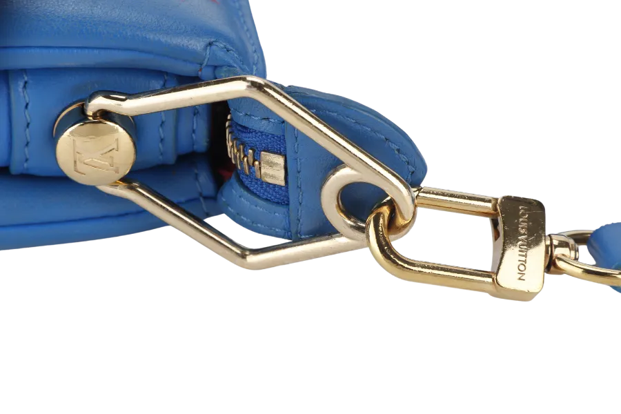 LOUIS VUITTON COUSSIN CROSSBODY BAG PM BLUE & RED EMBOSSED LAMBSKIN GOLD HARDWARE MICROCHIP WITH DUST COVER AND BOX