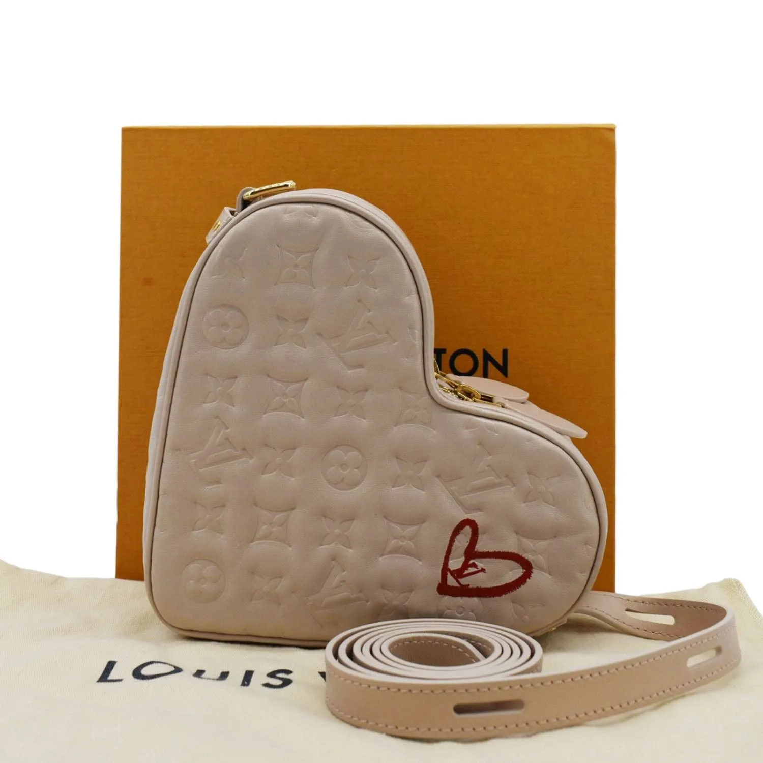 LOUIS VUITTON Fall In Love Sac Coeur Monogram Embossed Crossbody Bag Light Pink