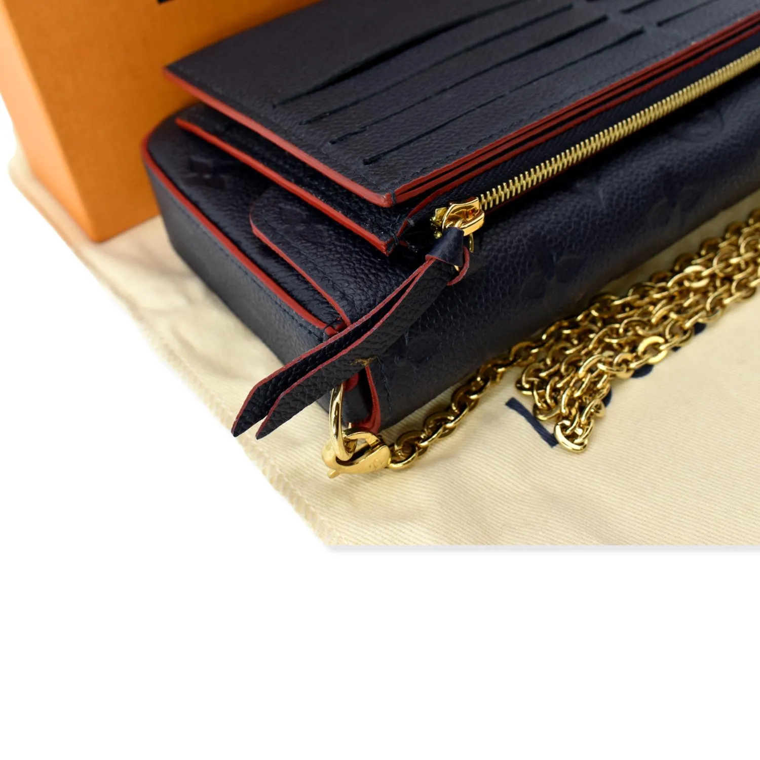 LOUIS VUITTON Felicie Monogram Empreinte Chain Pochette Crossbody Bag Blue
