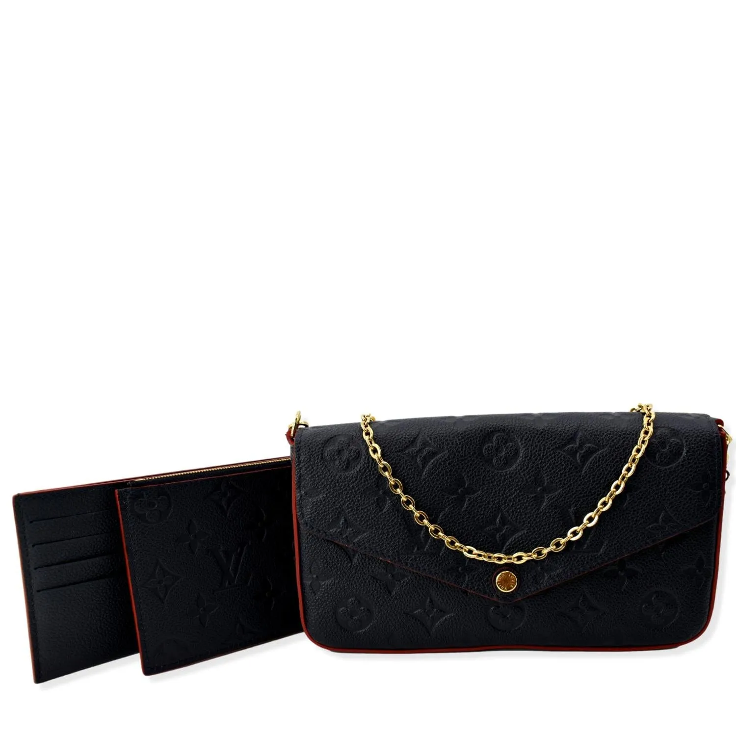 LOUIS VUITTON Felicie Monogram Empreinte Chain Pochette Crossbody Bag Blue