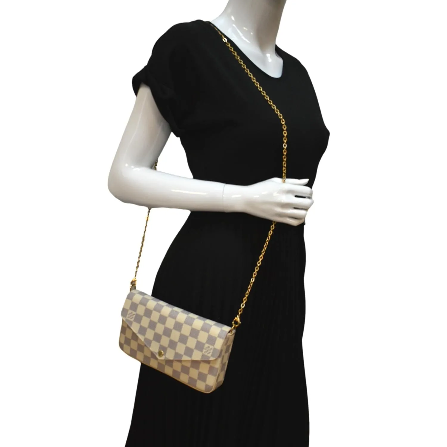 LOUIS VUITTON Felicie Pochette Damier Azur Crossbody Bag White