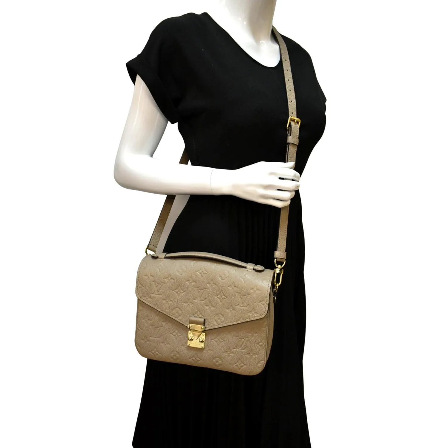 LOUIS VUITTON Metis Pochette Empreinte Leather Crossbody Bag Tourterelle