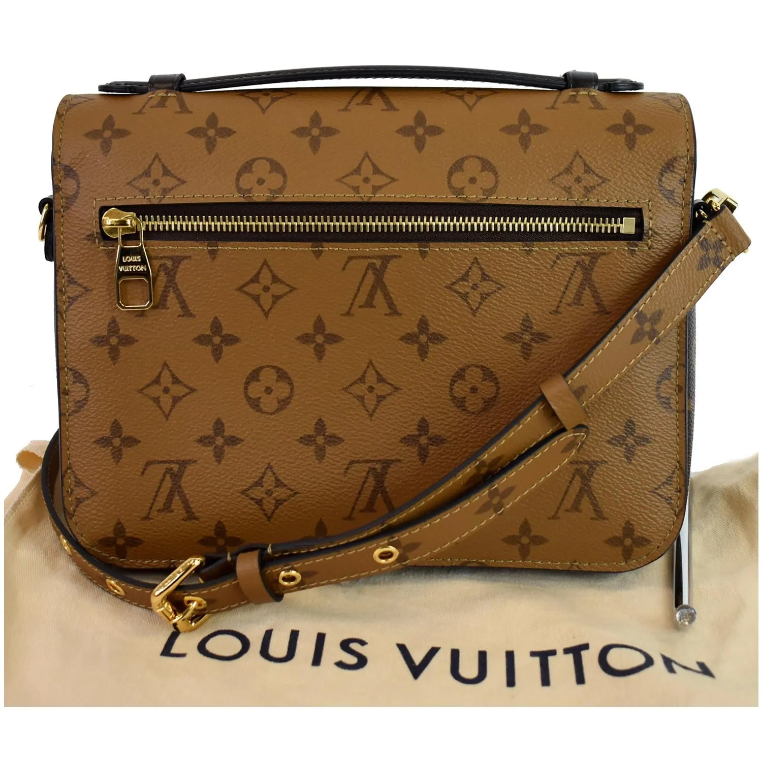 LOUIS VUITTON Metis Pochette Reverse Monogram Canvas Crossbody Bag Brown