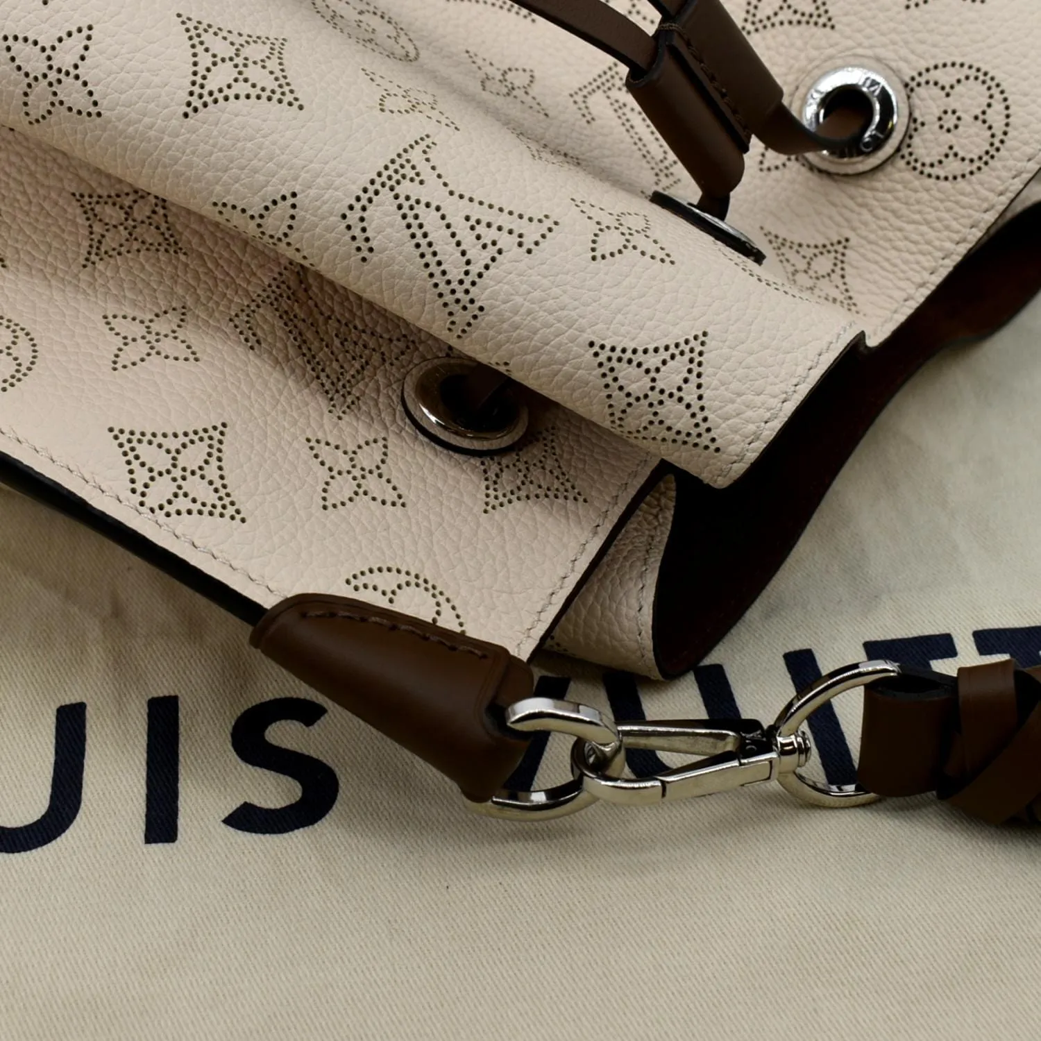 LOUIS VUITTON Muria Mahina Perforated Leather Crossbody Bag Creme