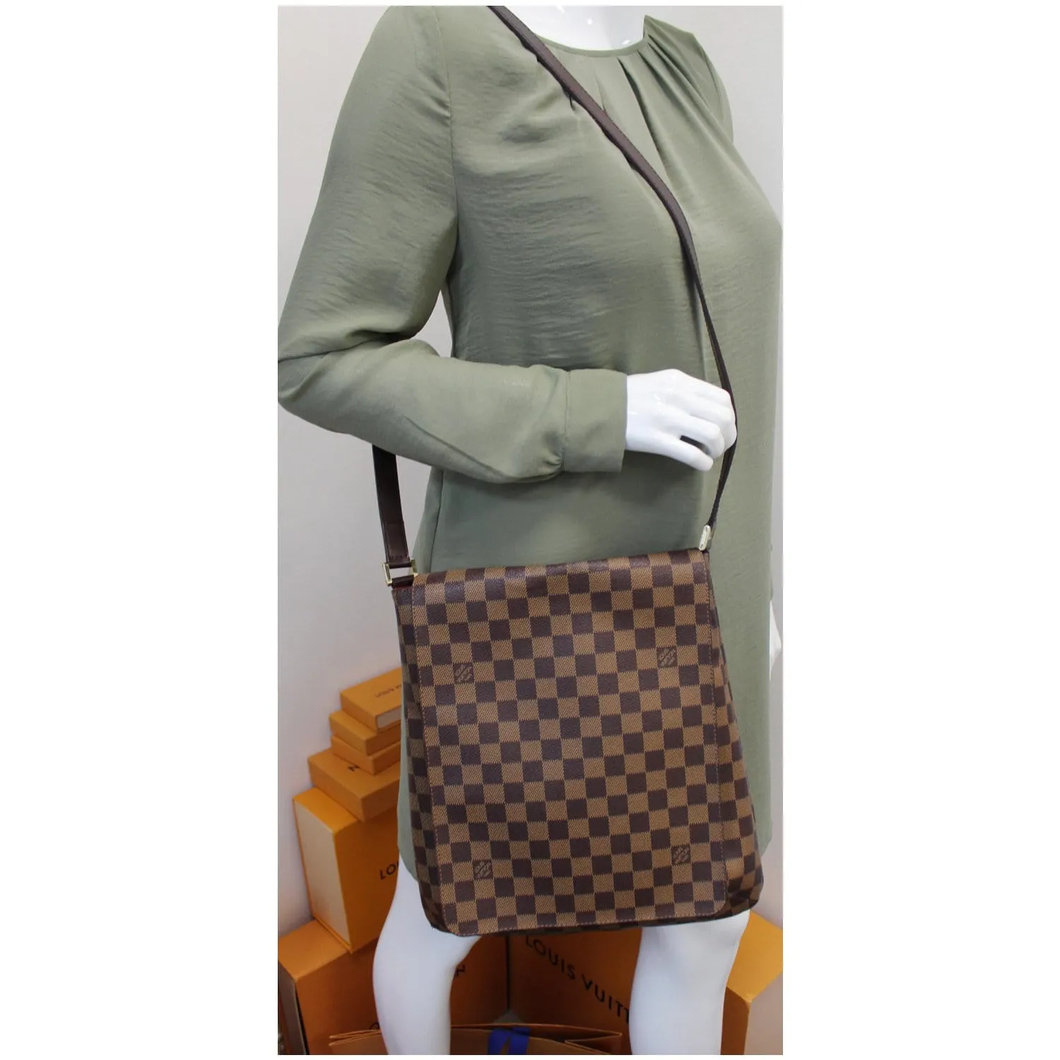 LOUIS VUITTON Musette Salsa GM Damier Ebene Crossbody Bag Brown