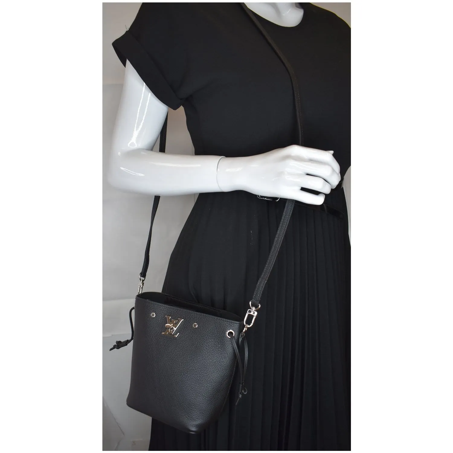 LOUIS VUITTON Nano Lockme Bucket Calf leather Crossbody Bag Black - Final Sale