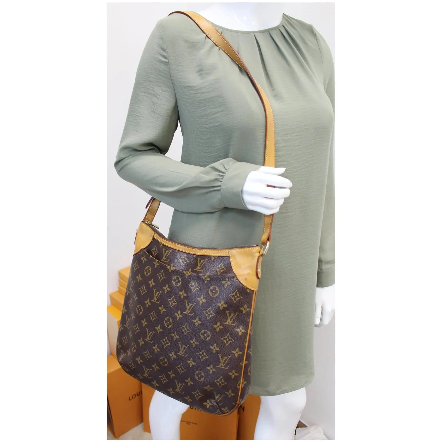 LOUIS VUITTON Odeon MM Monogram Canvas Shoulder Bag Brown