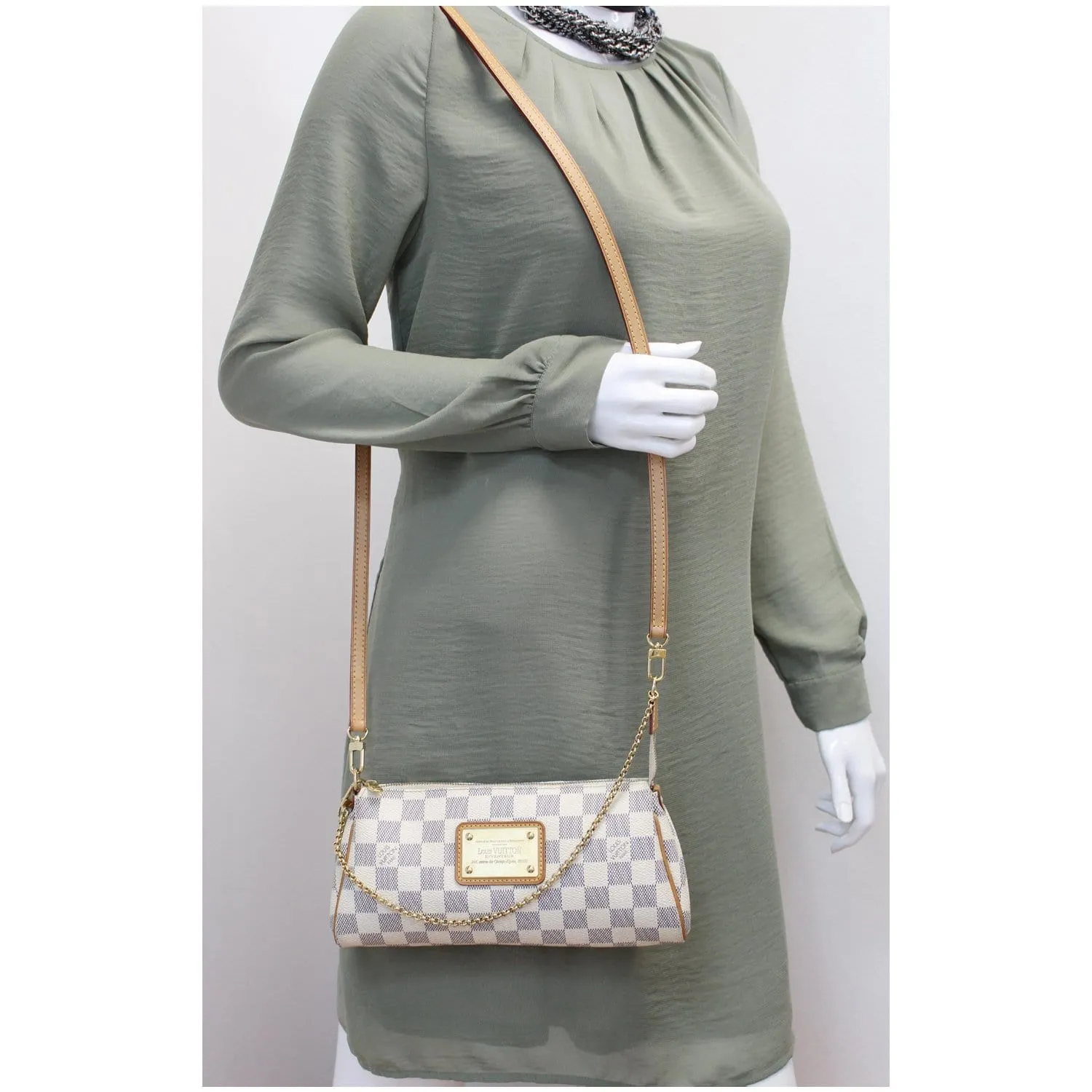 LOUIS VUITTON Pochette Eva Damier Azur Clutch Crossbody Bag White - 15% OFF