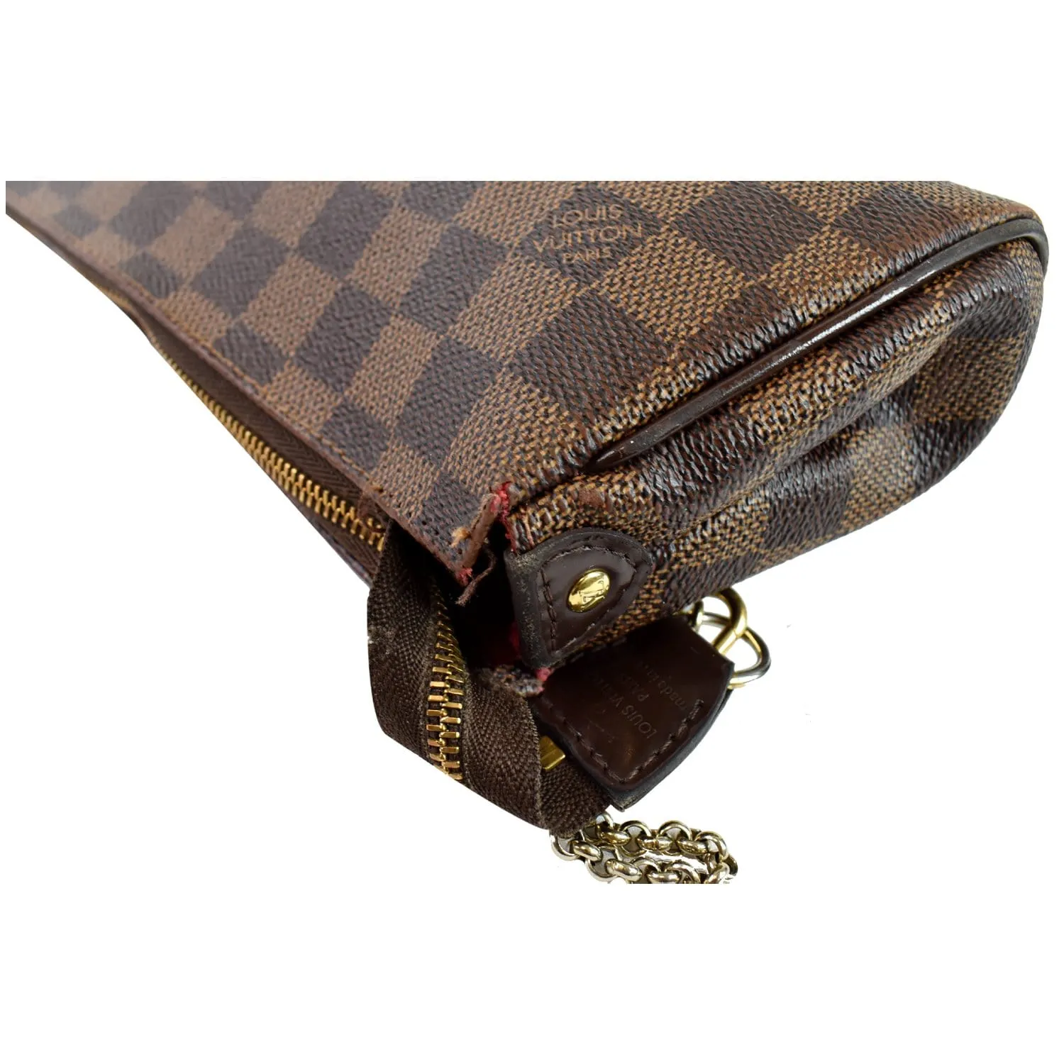 LOUIS VUITTON Pochette Eva Damier Ebene Clutch Crossbody Bag Brown