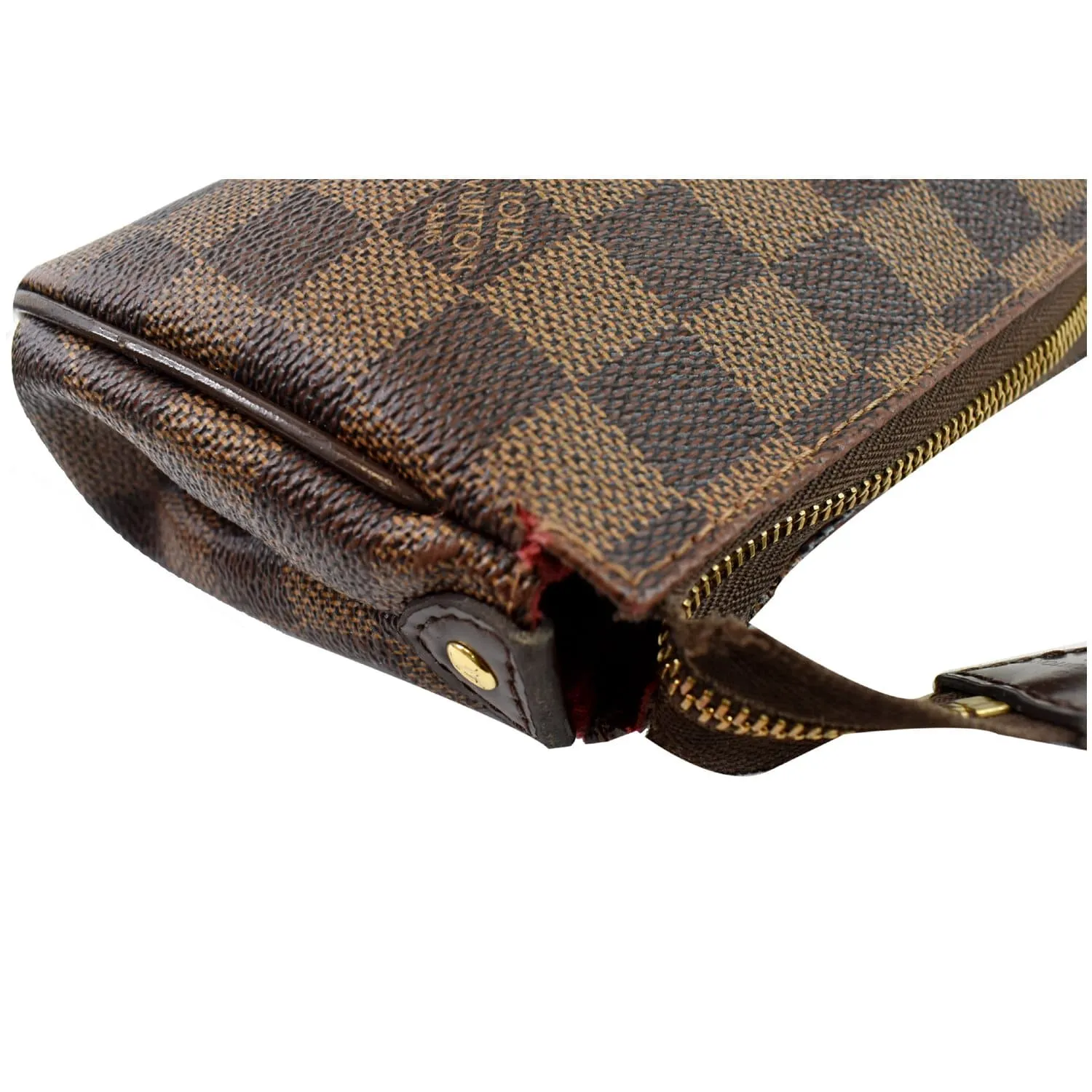 LOUIS VUITTON Pochette Eva Damier Ebene Clutch Crossbody Bag Brown
