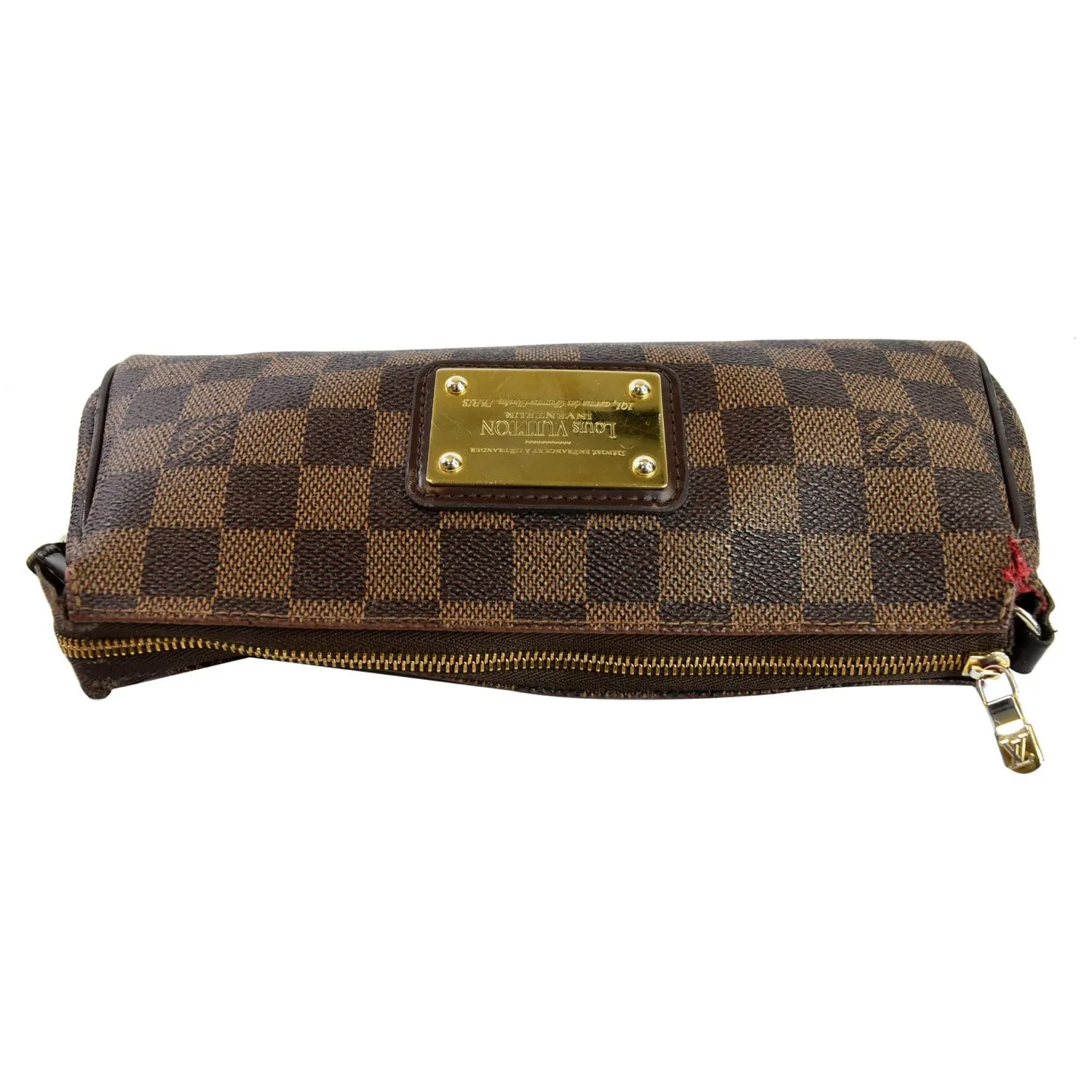 LOUIS VUITTON Pochette Eva Damier Ebene Clutch Crossbody Bag Brown