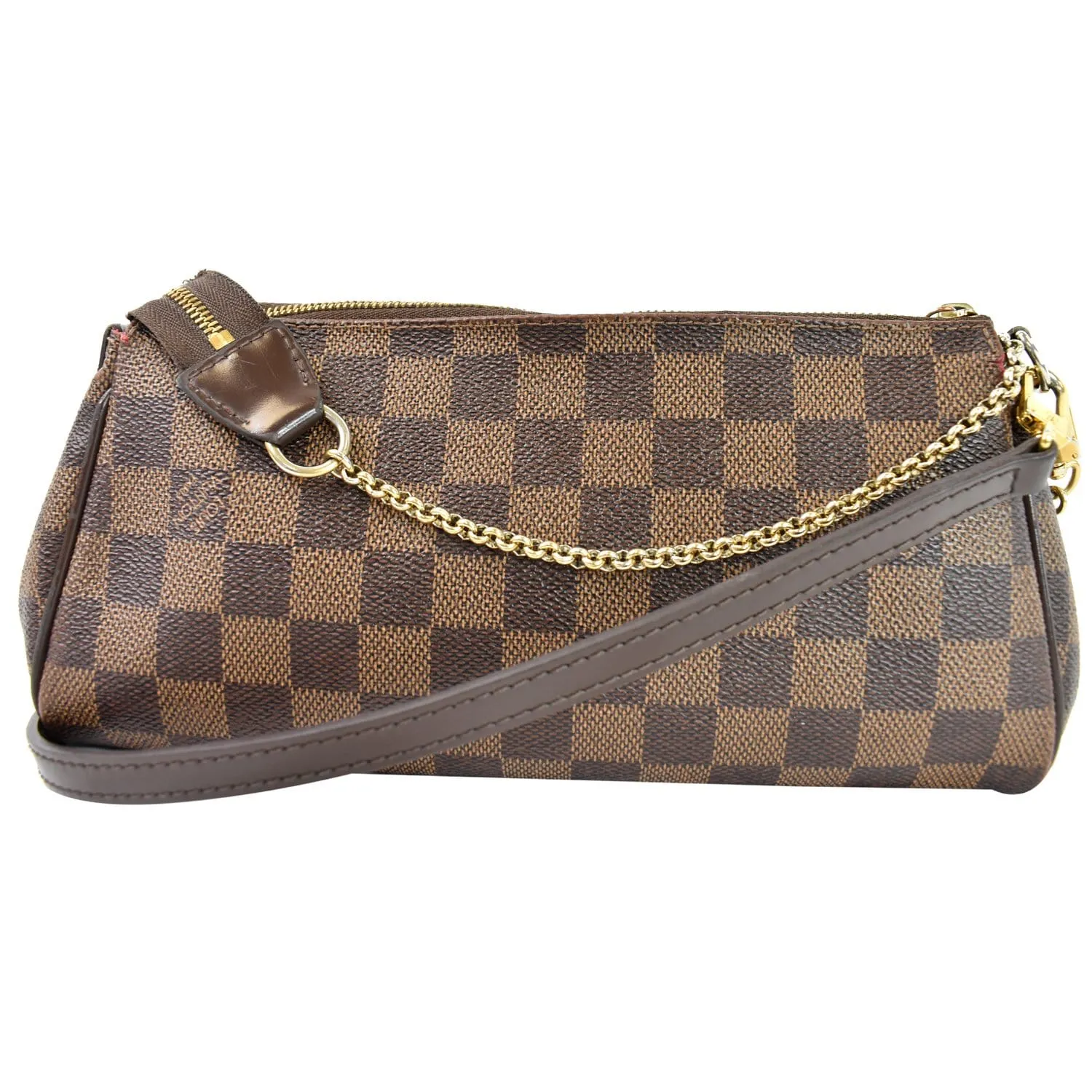 LOUIS VUITTON Pochette Eva Damier Ebene Clutch Crossbody Bag Brown