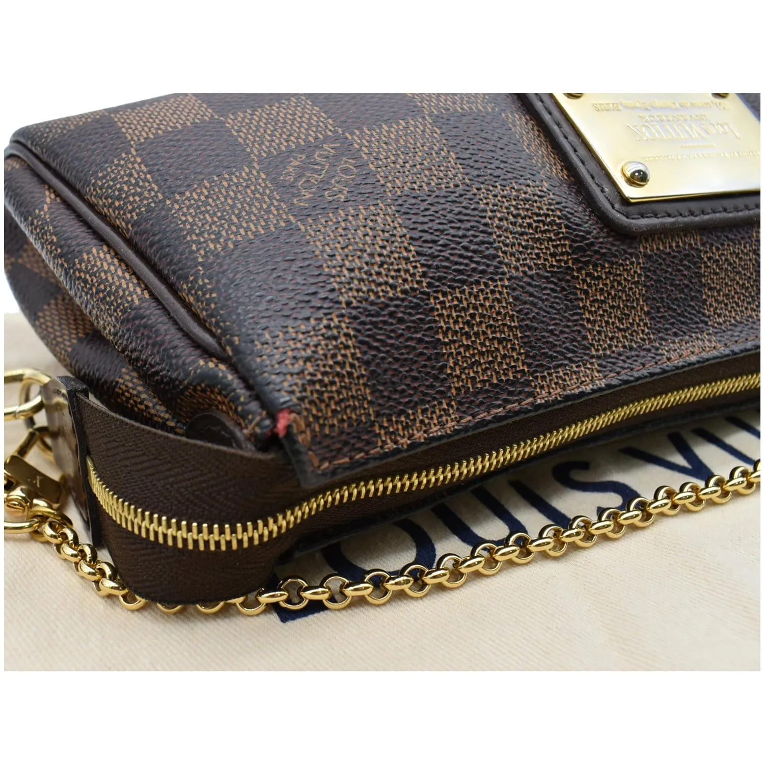 LOUIS VUITTON Pochette Eva Damier Ebene Crossbody Bag Brown