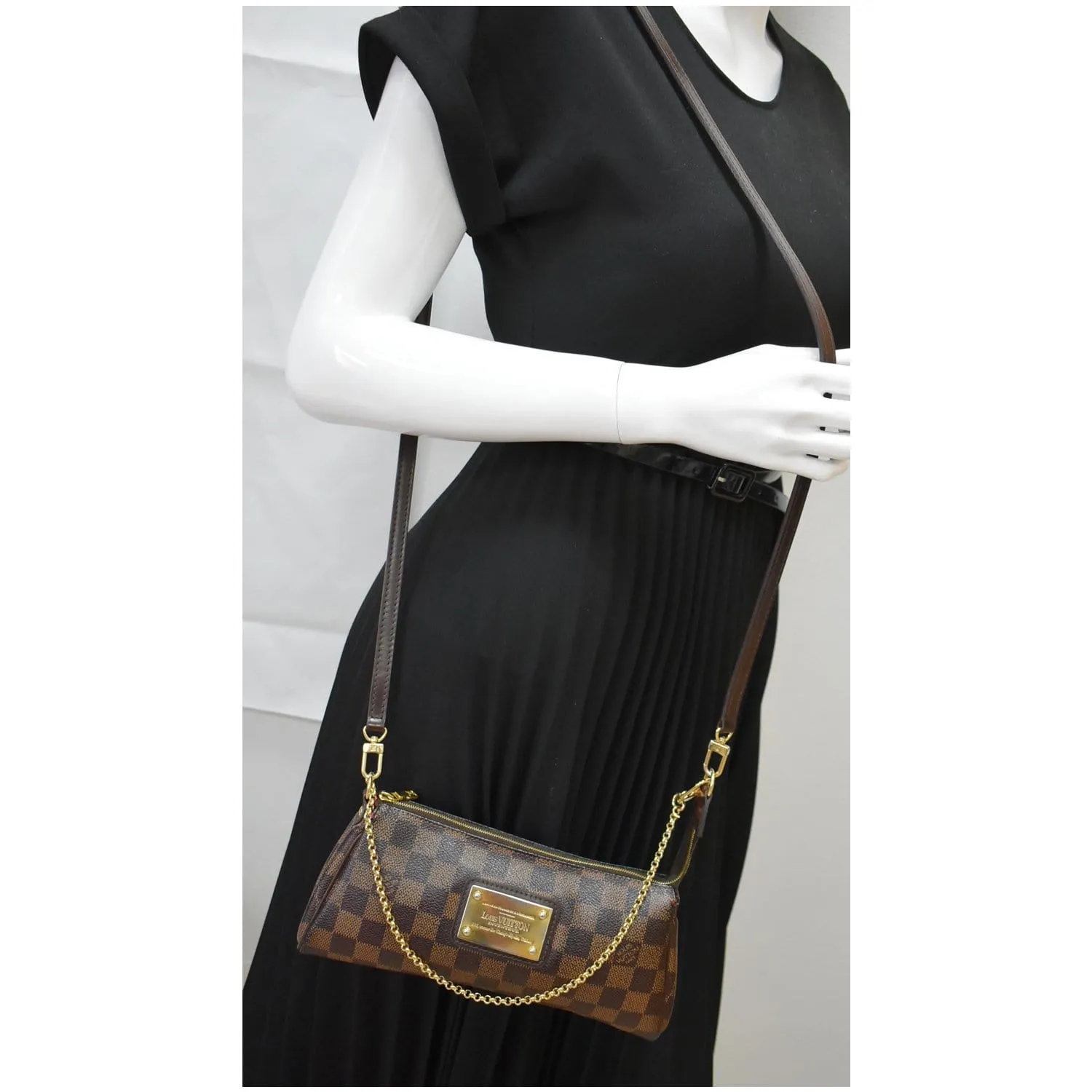 LOUIS VUITTON Pochette Eva Damier Ebene Crossbody Bag Brown