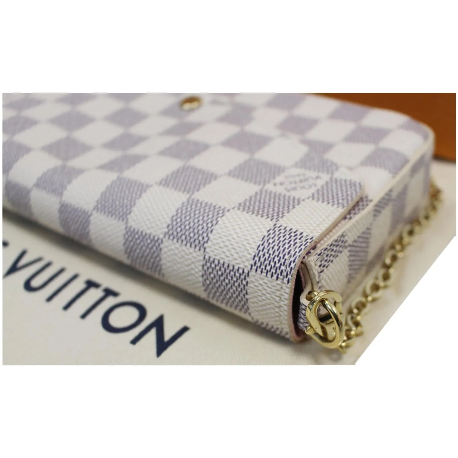 LOUIS VUITTON Pochette Felicie Damier Azur Crossbody Bag White