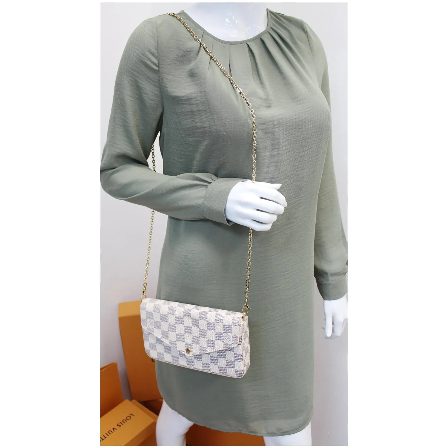 LOUIS VUITTON Pochette Felicie Damier Azur Crossbody Bag White