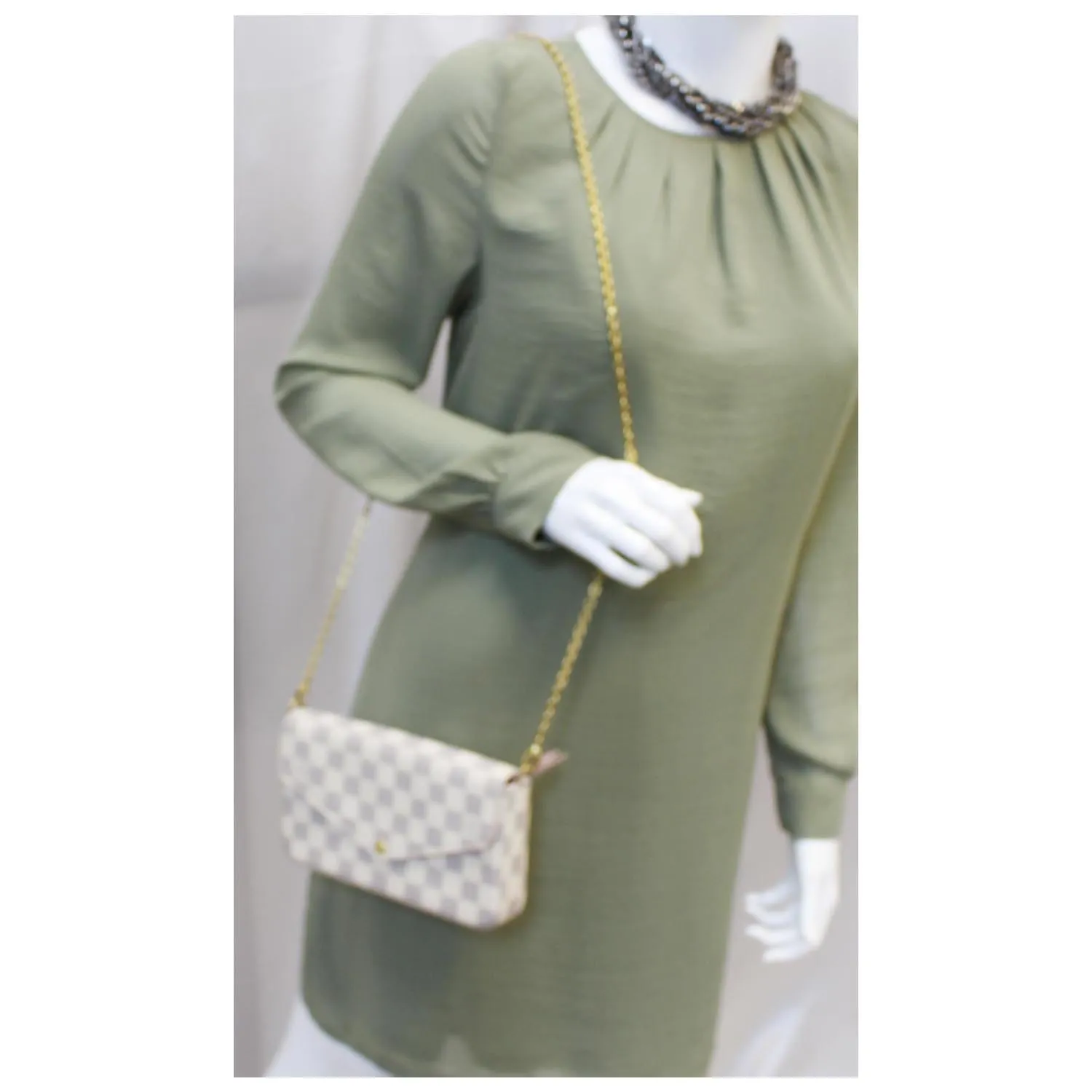 LOUIS VUITTON Pochette Felicie Damier Azur Crossbody Bag White