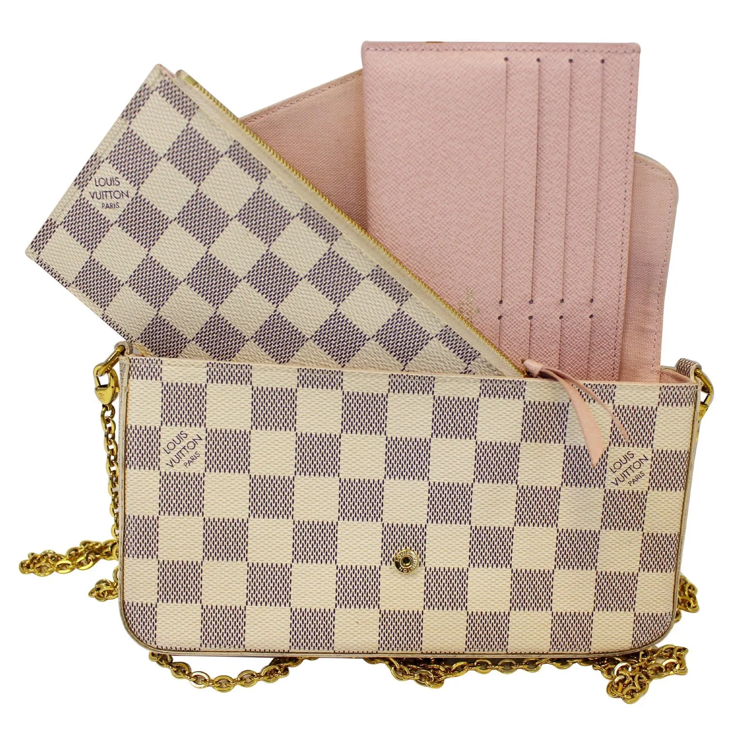 LOUIS VUITTON Pochette Felicie Damier Azur Crossbody Bag White