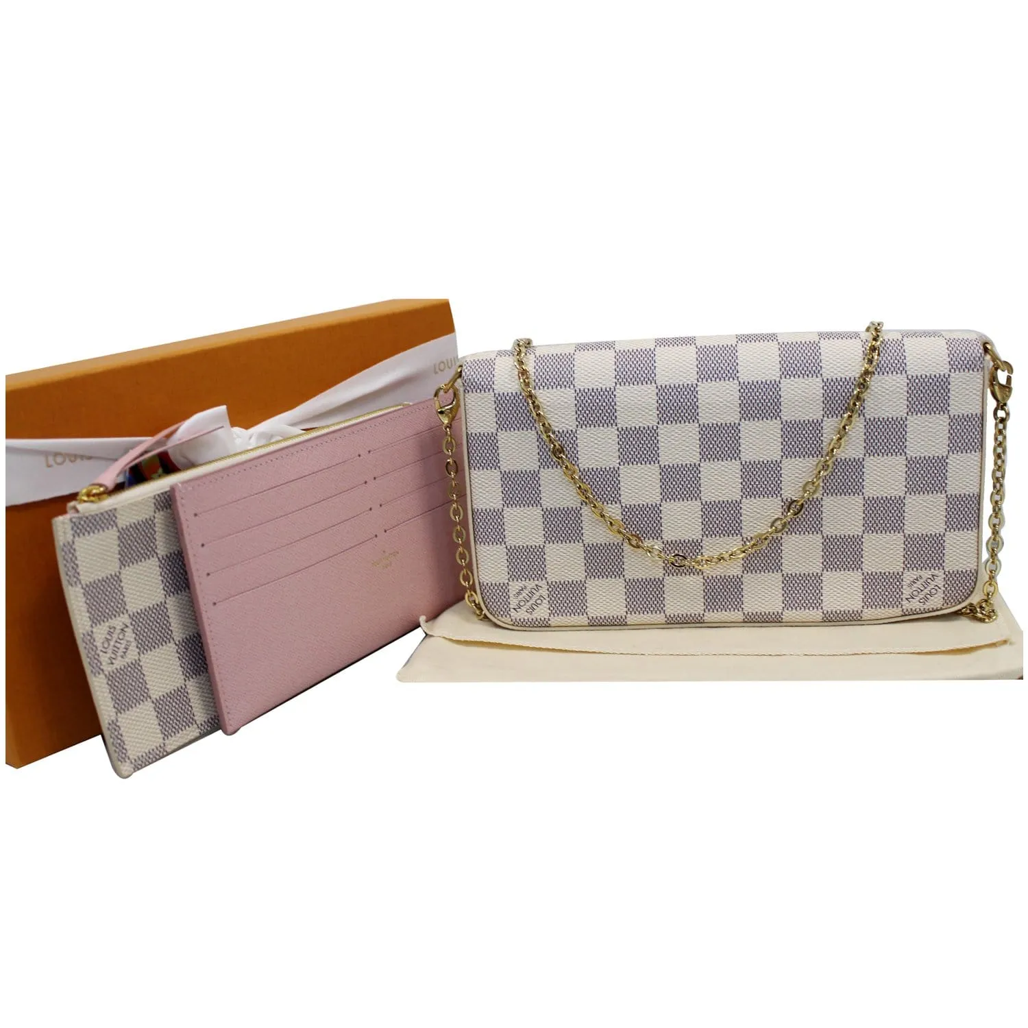 LOUIS VUITTON Pochette Felicie Damier Azur Crossbody Bag White