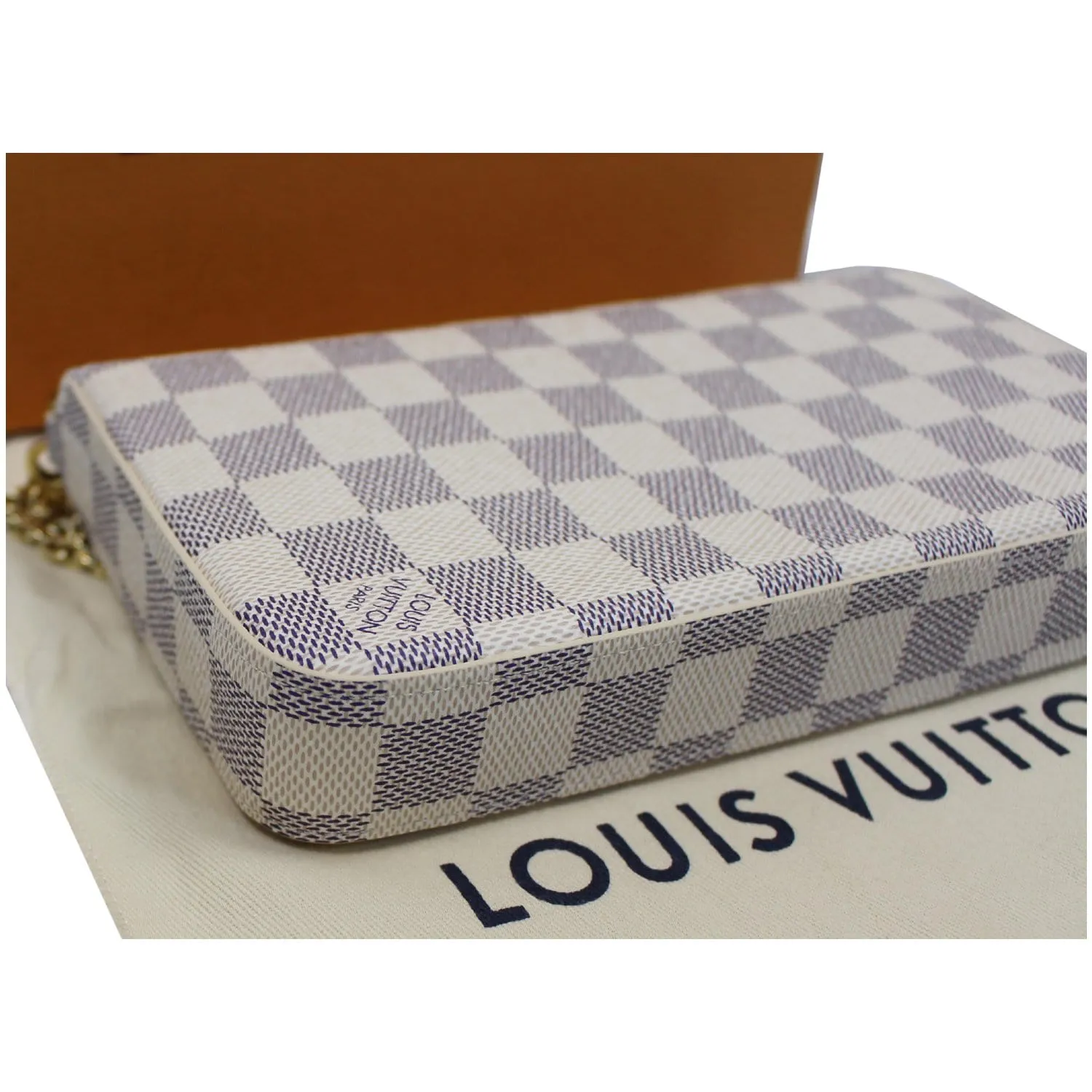 LOUIS VUITTON Pochette Felicie Damier Azur Crossbody Bag White