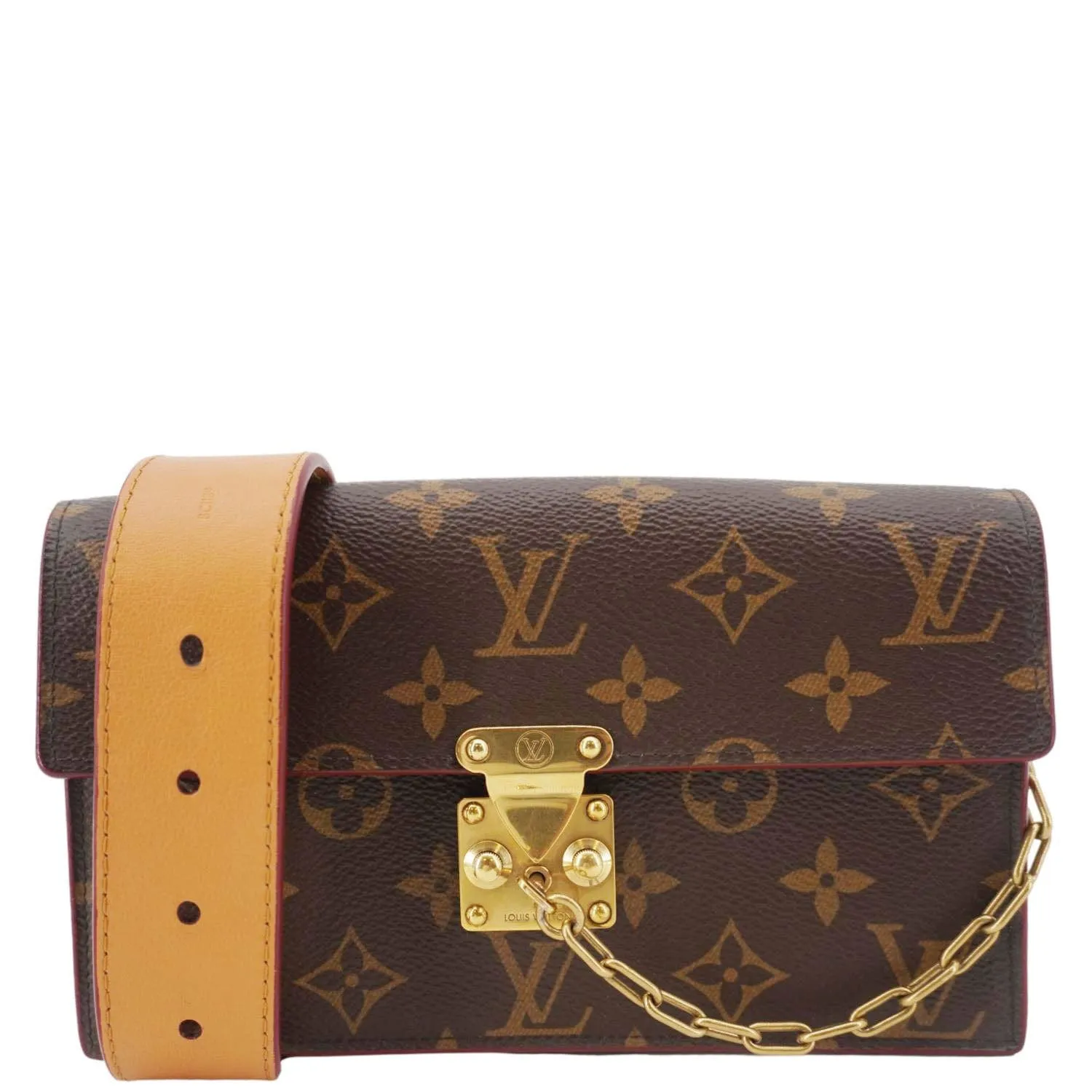 LOUIS VUITTON S Lock Monogram Canvas Belt Pouch Brown
