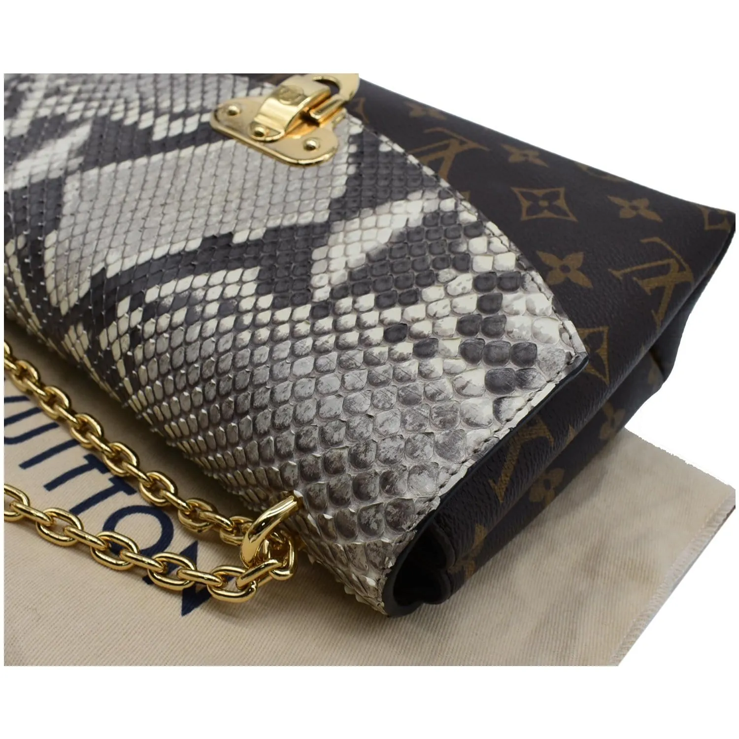 LOUIS VUITTON Saint Placide Monogram Canvas Python Crossbody Bag Brown