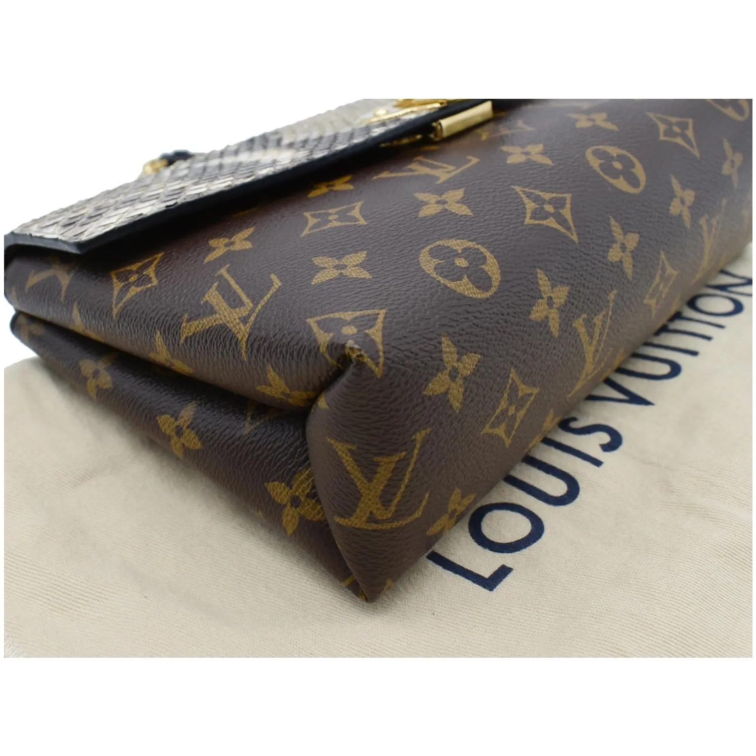 LOUIS VUITTON Saint Placide Monogram Canvas Python Crossbody Bag Brown
