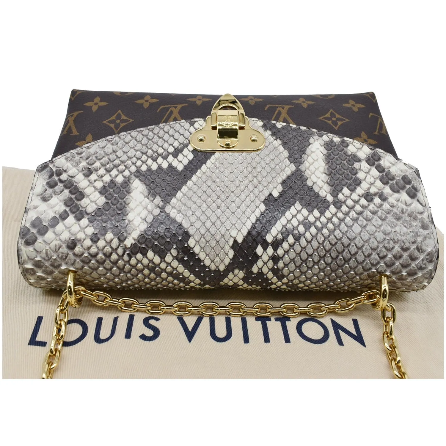 LOUIS VUITTON Saint Placide Monogram Canvas Python Crossbody Bag Brown