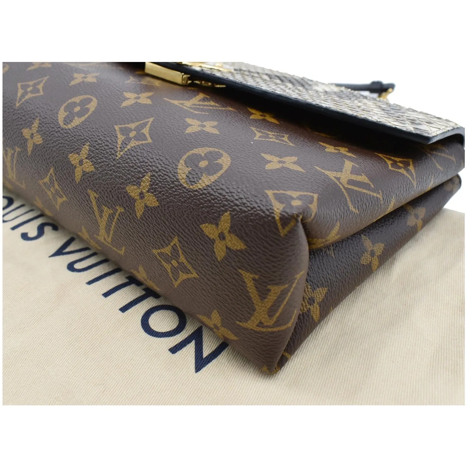 LOUIS VUITTON Saint Placide Monogram Canvas Python Crossbody Bag Brown