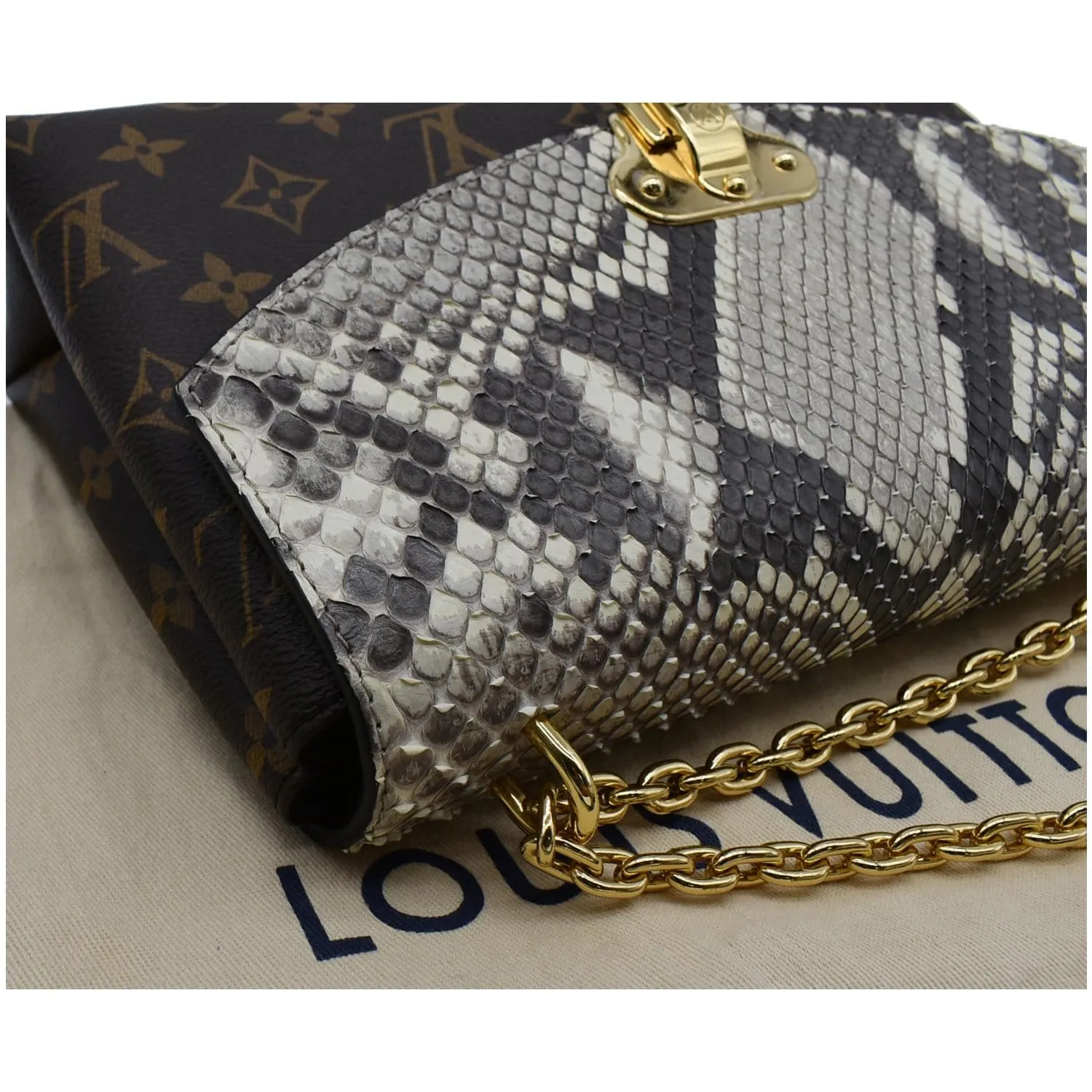 LOUIS VUITTON Saint Placide Monogram Canvas Python Crossbody Bag Brown
