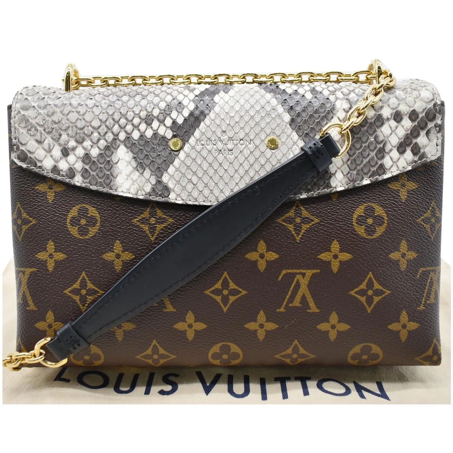LOUIS VUITTON Saint Placide Monogram Canvas Python Crossbody Bag Brown