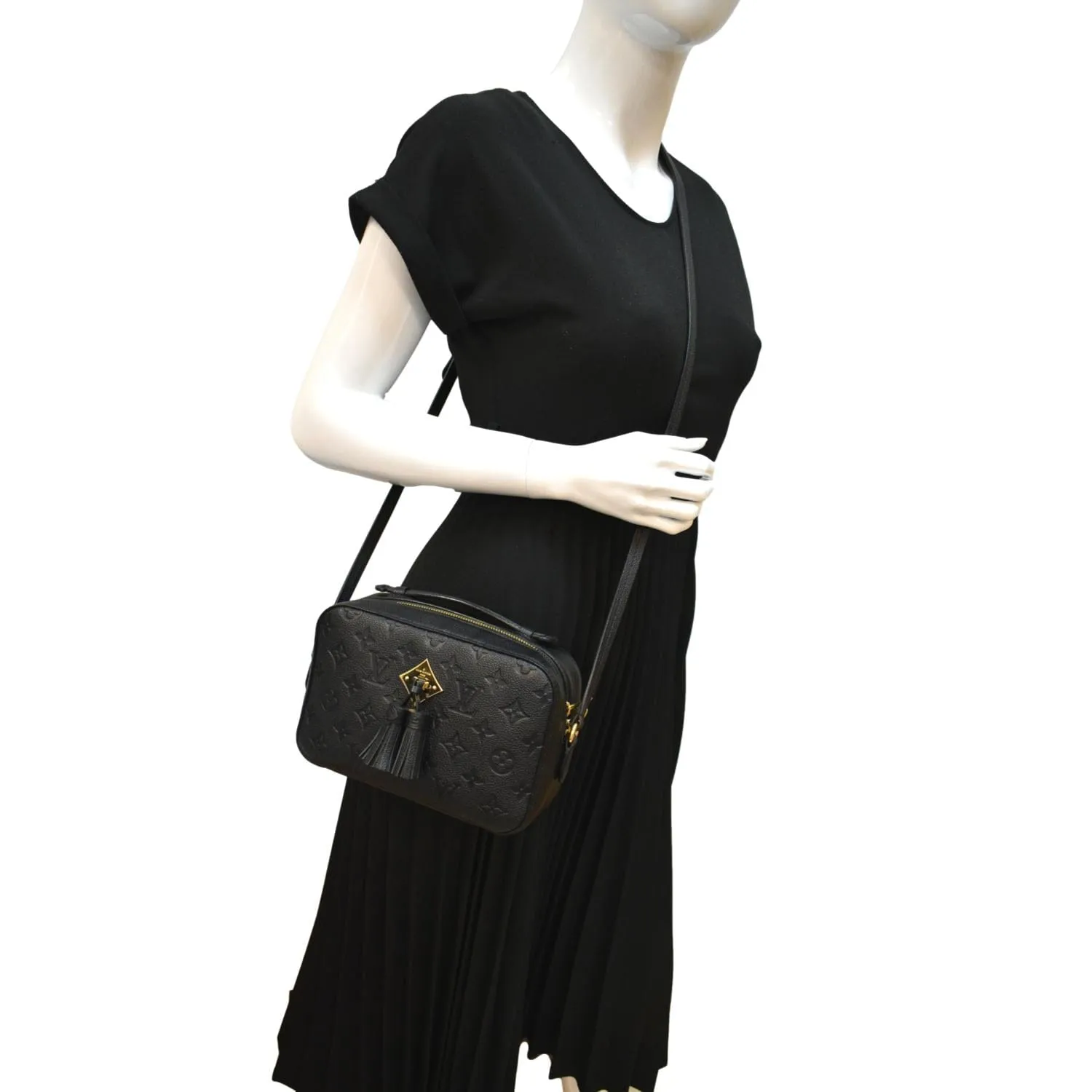 LOUIS VUITTON Saintonge Monogram Empreinte Leather Crossbody Bag Black