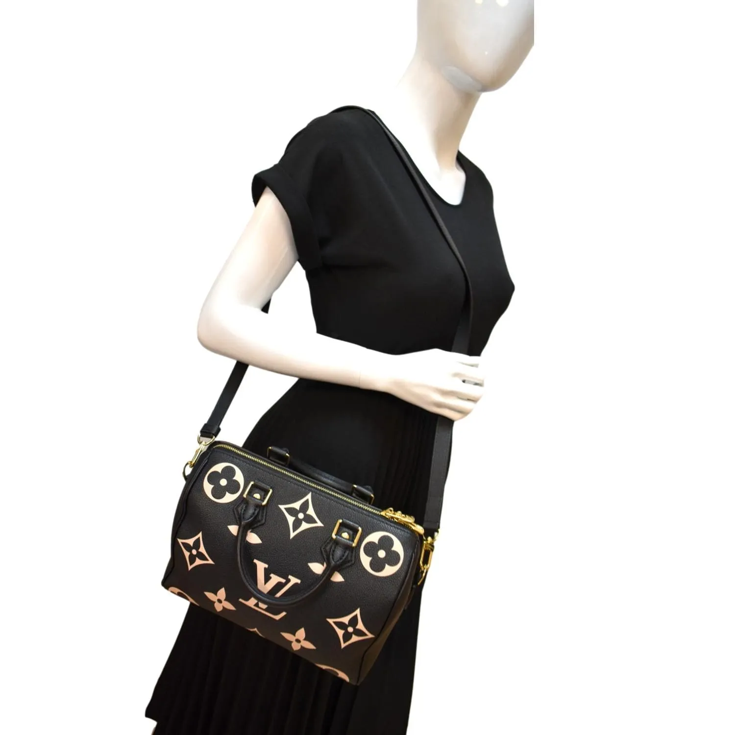 LOUIS VUITTON Speedy 25 Bandouliere Monogram Empreinte Crossbody Bag Bicolor