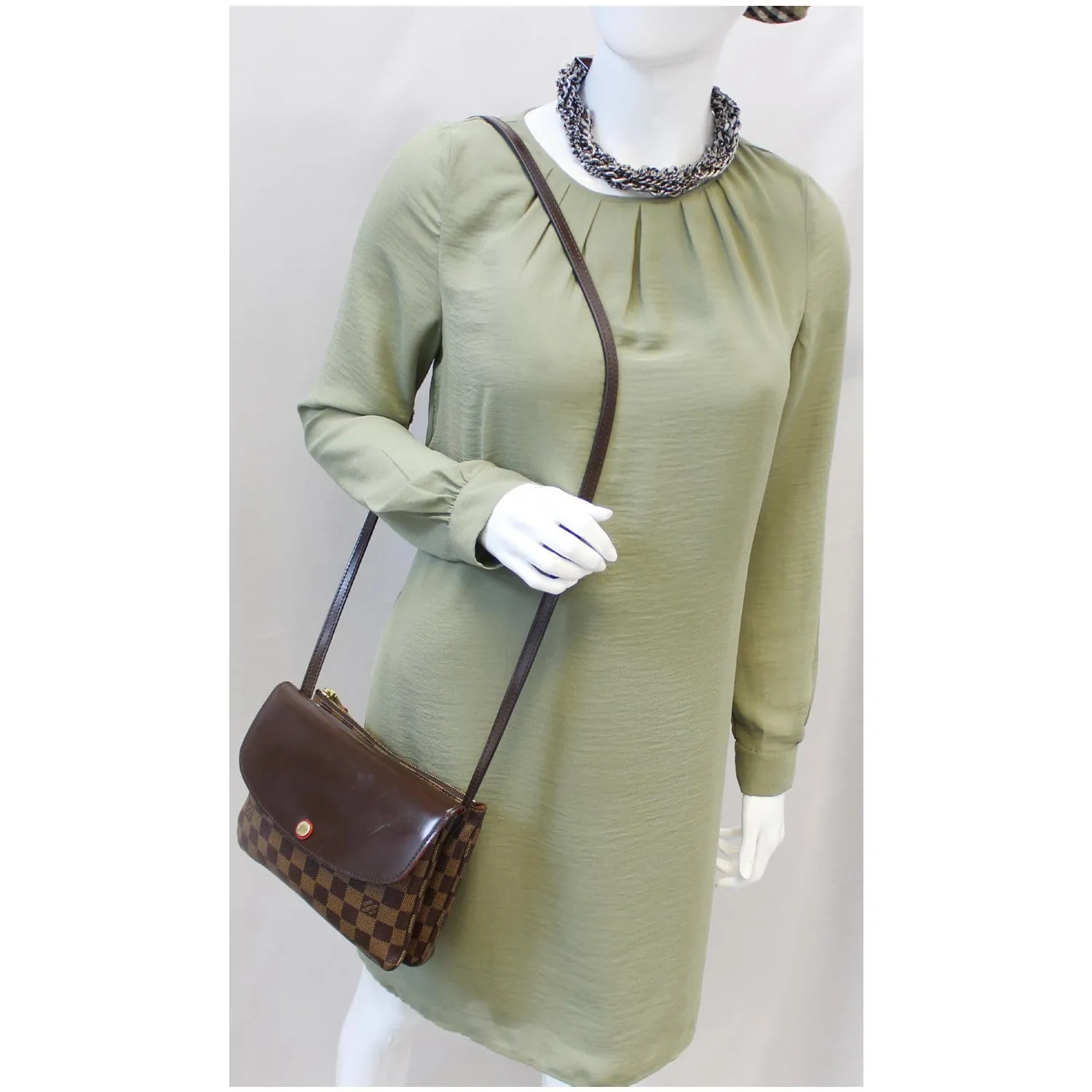 LOUIS VUITTON Twice Pochette Damier Ebene Crossbody Bag Brown