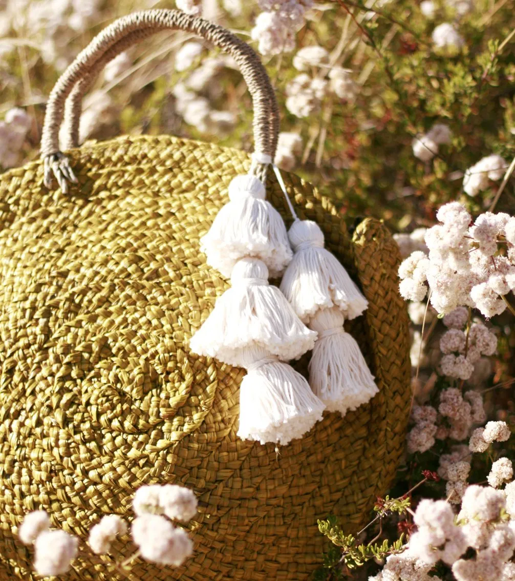 Luna Limon Straw Bag with White Tassels
