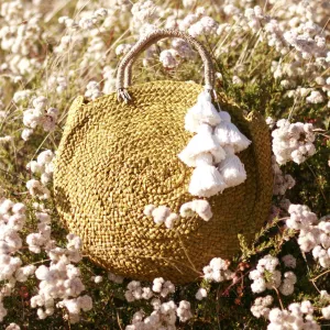 Luna Limon Straw Bag with White Tassels