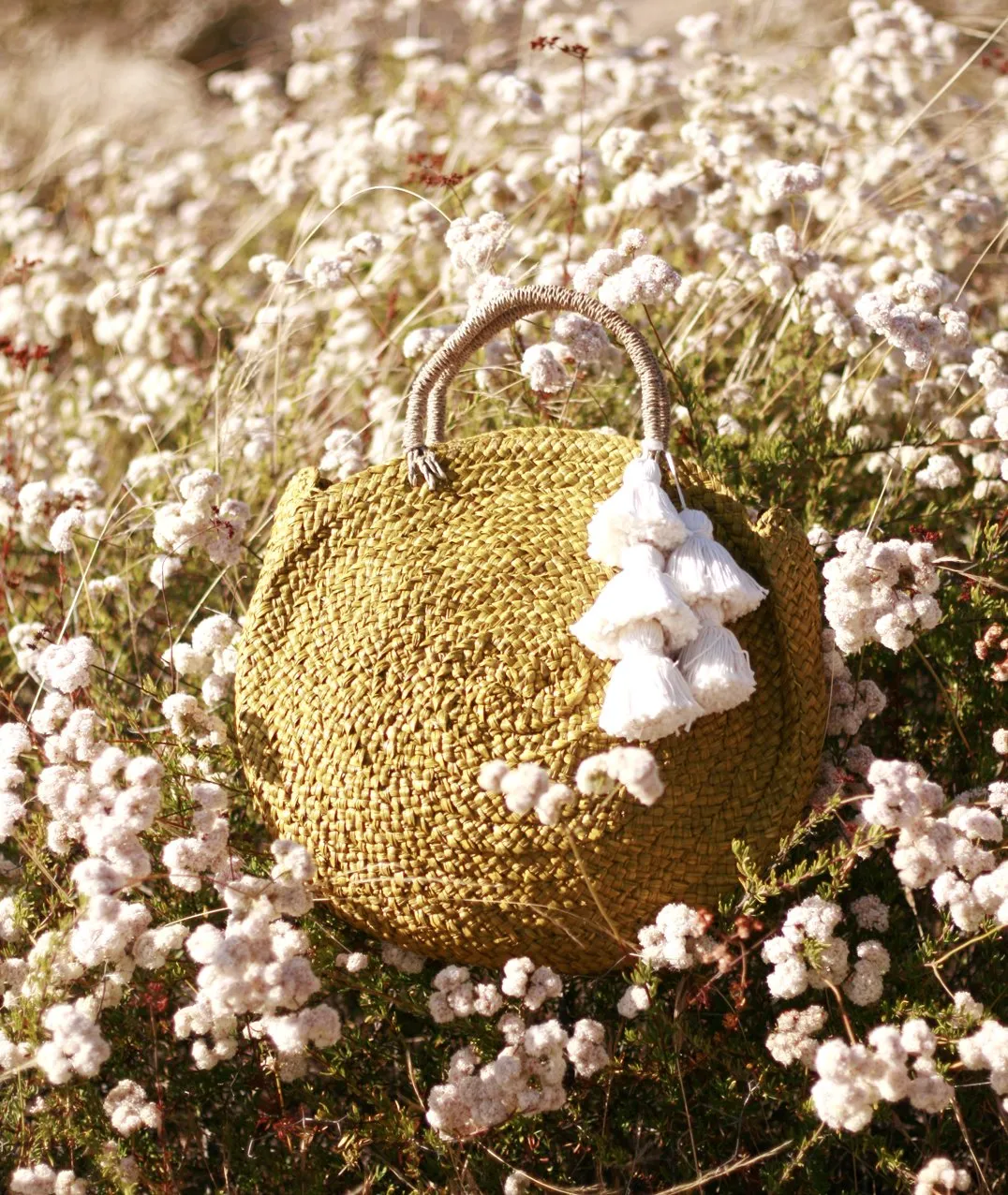 Luna Limon Straw Bag with White Tassels