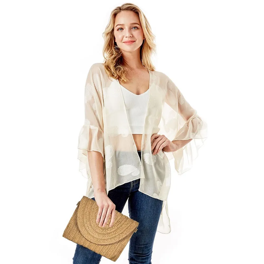 Lurex Thread Accented Straw Clutch / Crossbody Bag