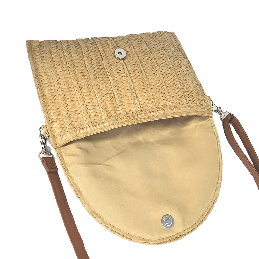 Lurex Thread Accented Straw Clutch / Crossbody Bag