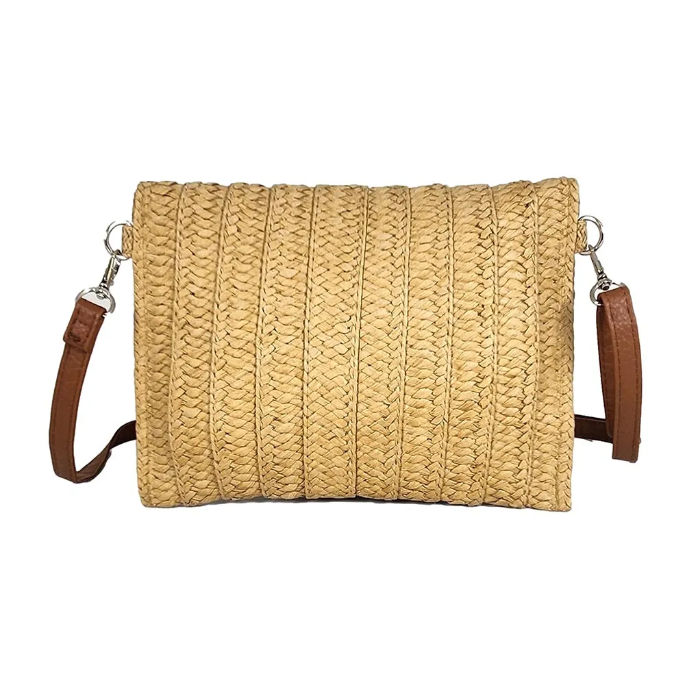 Lurex Thread Accented Straw Clutch / Crossbody Bag