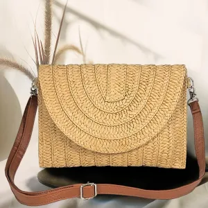 Lurex Thread Accented Straw Clutch / Crossbody Bag
