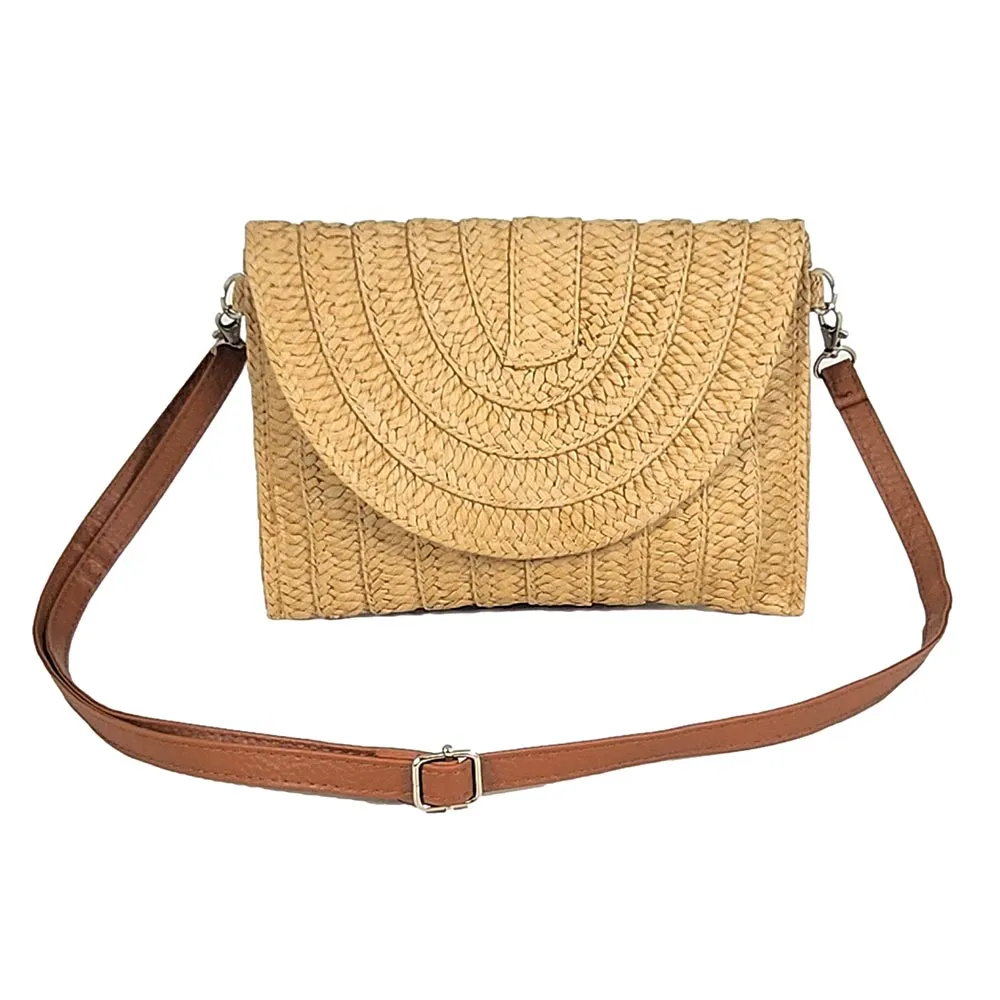 Lurex Thread Accented Straw Clutch / Crossbody Bag