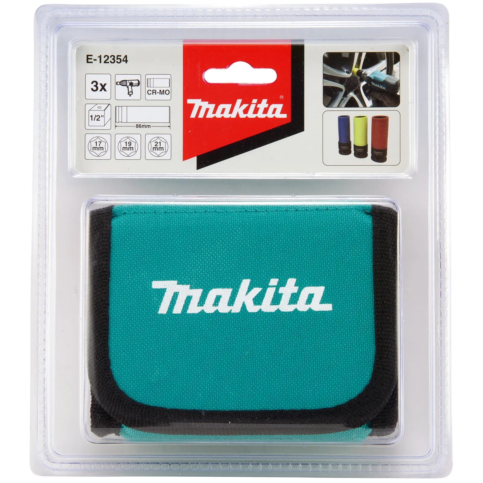 Makita Impact Deep Socket Set for Alloy Wheel Nuts 3 Piece 17mm 19mm 21mm E-12354