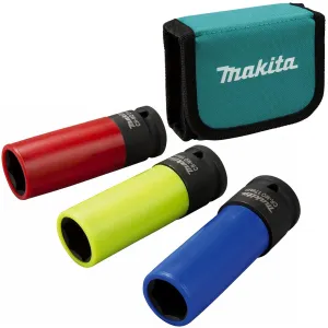 Makita Impact Deep Socket Set for Alloy Wheel Nuts 3 Piece 17mm 19mm 21mm E-12354