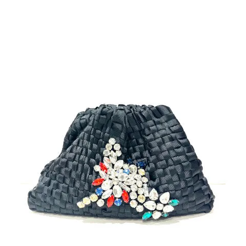 Maria La Rosa Black Clutch with Multi Rhinestones