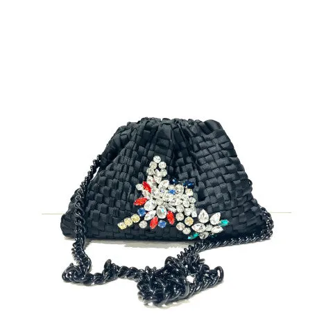 Maria La Rosa Black Clutch with Multi Rhinestones