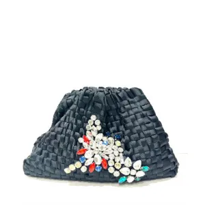 Maria La Rosa Black Clutch with Multi Rhinestones