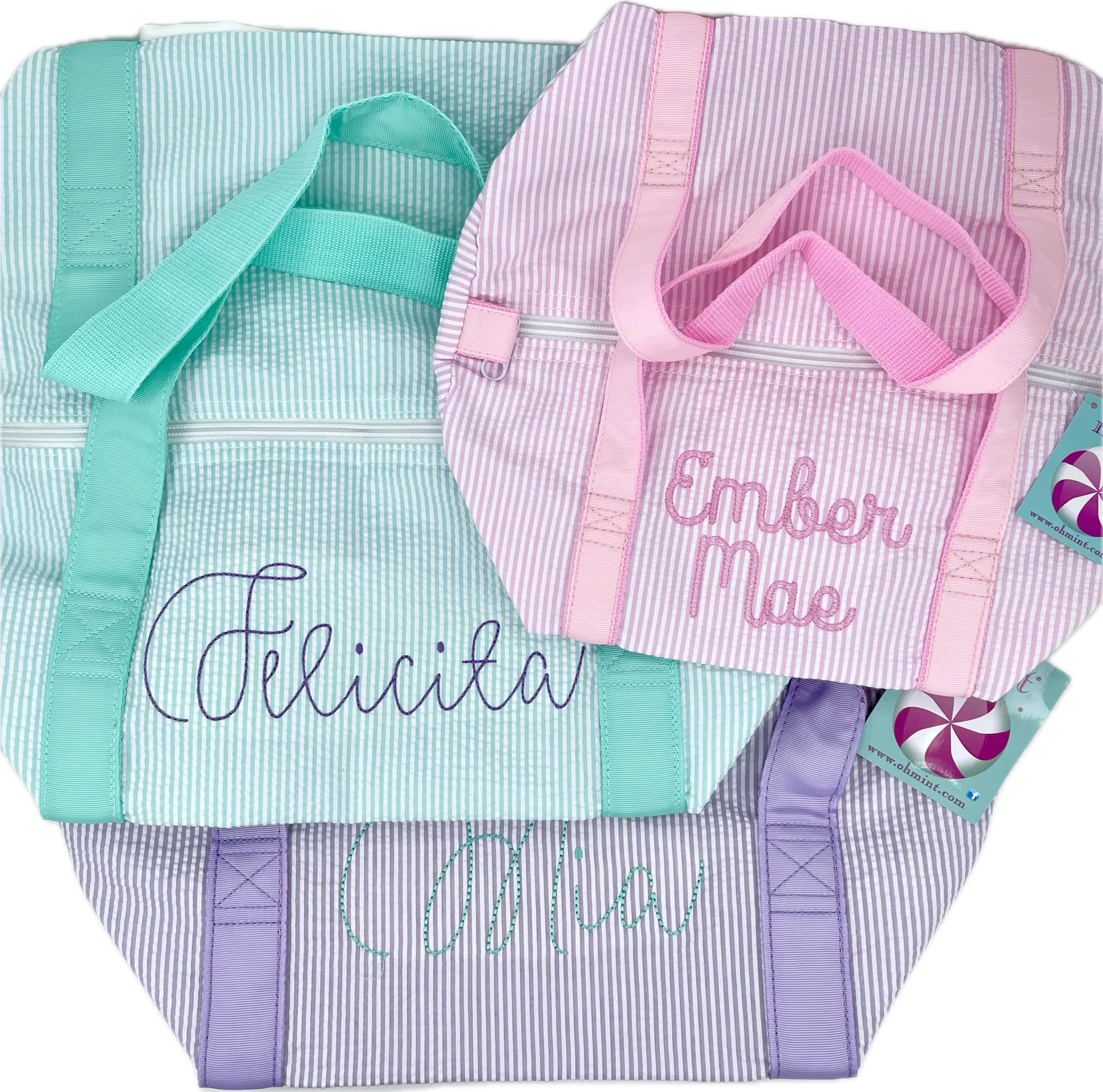 Medium Duffel Bag Navy Seersucker by Mint Sweet Little Things