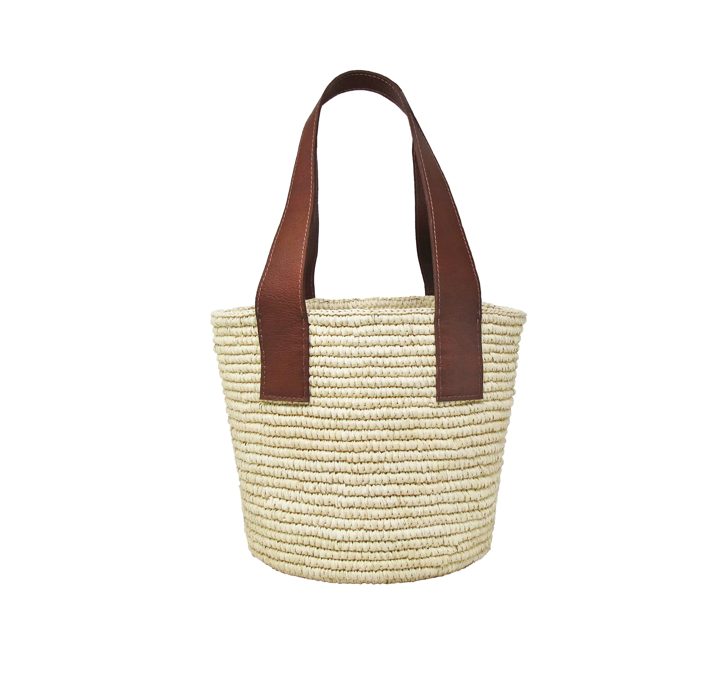 Medium Tote Woven Straw With Leather Handle