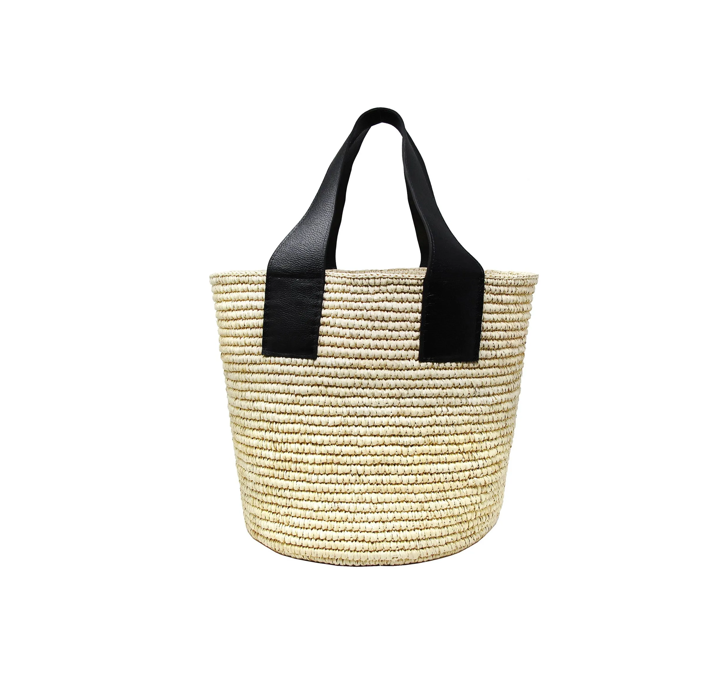 Medium Tote Woven Straw With Leather Handle